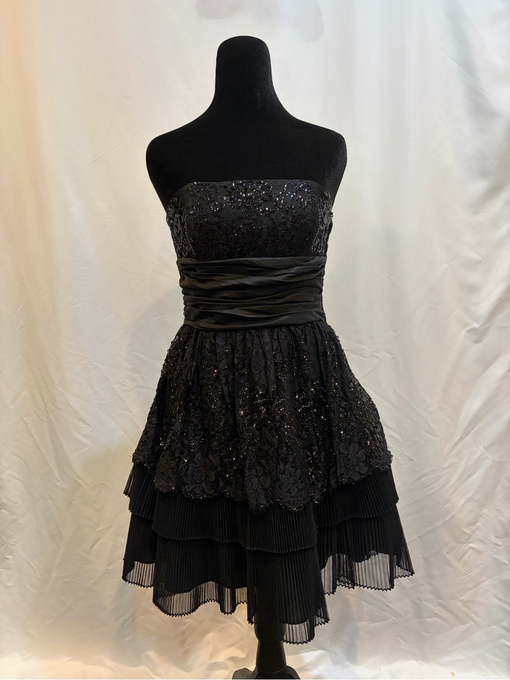 Betsey Johnson Black Sequin Strapless Dress w/ Large Bow on Backside